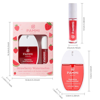 PAMMI Hand Sanitizer Spray with Lip Gloss 4 Pack – Quick Dry Formula, Travel Size Mini Hand Sanitizer, Pocket Friendly, Car Use (2 Pack (Strawberry Watermelon + Guava))