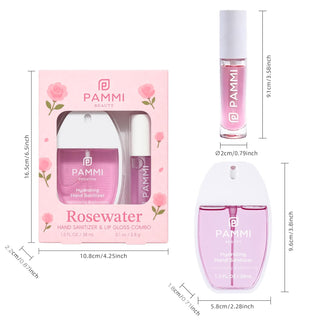 PAMMI Hand Sanitizer Spray with Lip Gloss 4 Pack – Quick Dry Formula, Travel Size Mini Hand Sanitizer, Pocket Friendly, Car Use (2 Pack (Vanilla Beans + Rosewater))