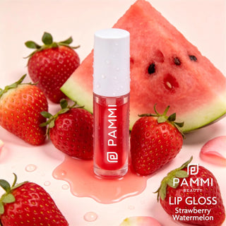 PAMMI Hand Sanitizer Spray with Lip Gloss 4 Pack – Quick Dry Formula, Travel Size Mini Hand Sanitizer, Pocket Friendly, Car Use (2 Pack (Strawberry Watermelon + Guava))