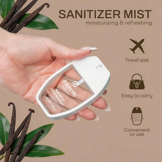 PAMMI Hand Sanitizer Spray with Lip Gloss 4 Pack – Quick Dry Formula, Travel Size Mini Hand Sanitizer, Pocket Friendly, Car Use (2 Pack (Vanilla Beans + Rosewater))
