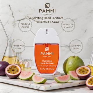 PAMMI Hand Sanitizer Spray with Lip Gloss 4 Pack – Quick Dry Formula, Travel Size Mini Hand Sanitizer, Pocket Friendly, Car Use (2 Pack (Strawberry Watermelon + Guava))